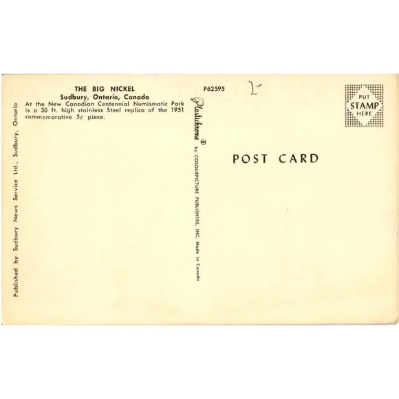 The Big Nickel Sudbury, Ontario, Canada Postcard - Picture 2 of 2